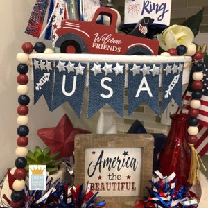 Fourth of July banner, USA banner, Tiered Tray banner, Mini Patriotic banner, Patriotic tiered tray, July 4th Banner, Patriotic Party
