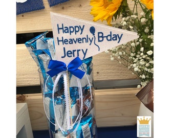 Happy Heavenly Birthday flag, Happy Heavenly Birthday, Heavenly Birthday decor, Cemetery decorations, Celebration of life decor
