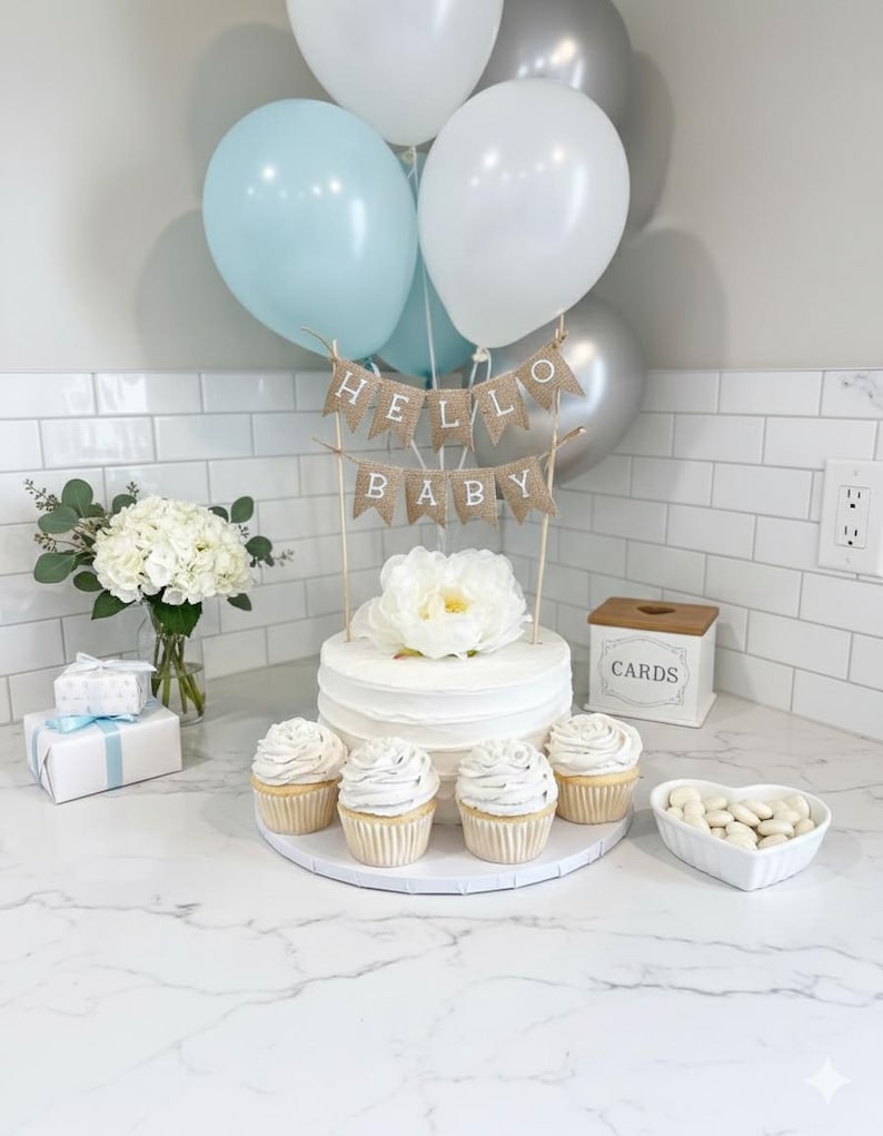 Hello Baby banner, Hello Baby cake topper, IT'S A GIRL, Baby Cake Topper, Burlap Cake Topper, Baby Shower cake topper, Baby Shower Banner Bild 2