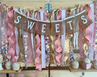 Sweets Banner, Pink and White Party, Pink and Gold Party, Sweets Table Banner, Pink Party decor, Sweets Table Decor, Birthday Banner