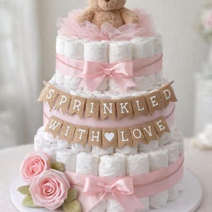 Sprinkled with Love banner, Baby Banner, Diaper cake banner, Baby Shower banner, Its a girl