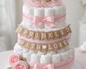 Sprinkled with Love banner, Baby Banner, Diaper cake banner, Baby Shower mini banner, Its a girl banner
