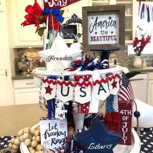 Fourth of July banner, USA banner, Tiered Tray banner, Mini Patriotic banner, Patriotic tiered tray, July 4th Banner, Patriotic Decor
