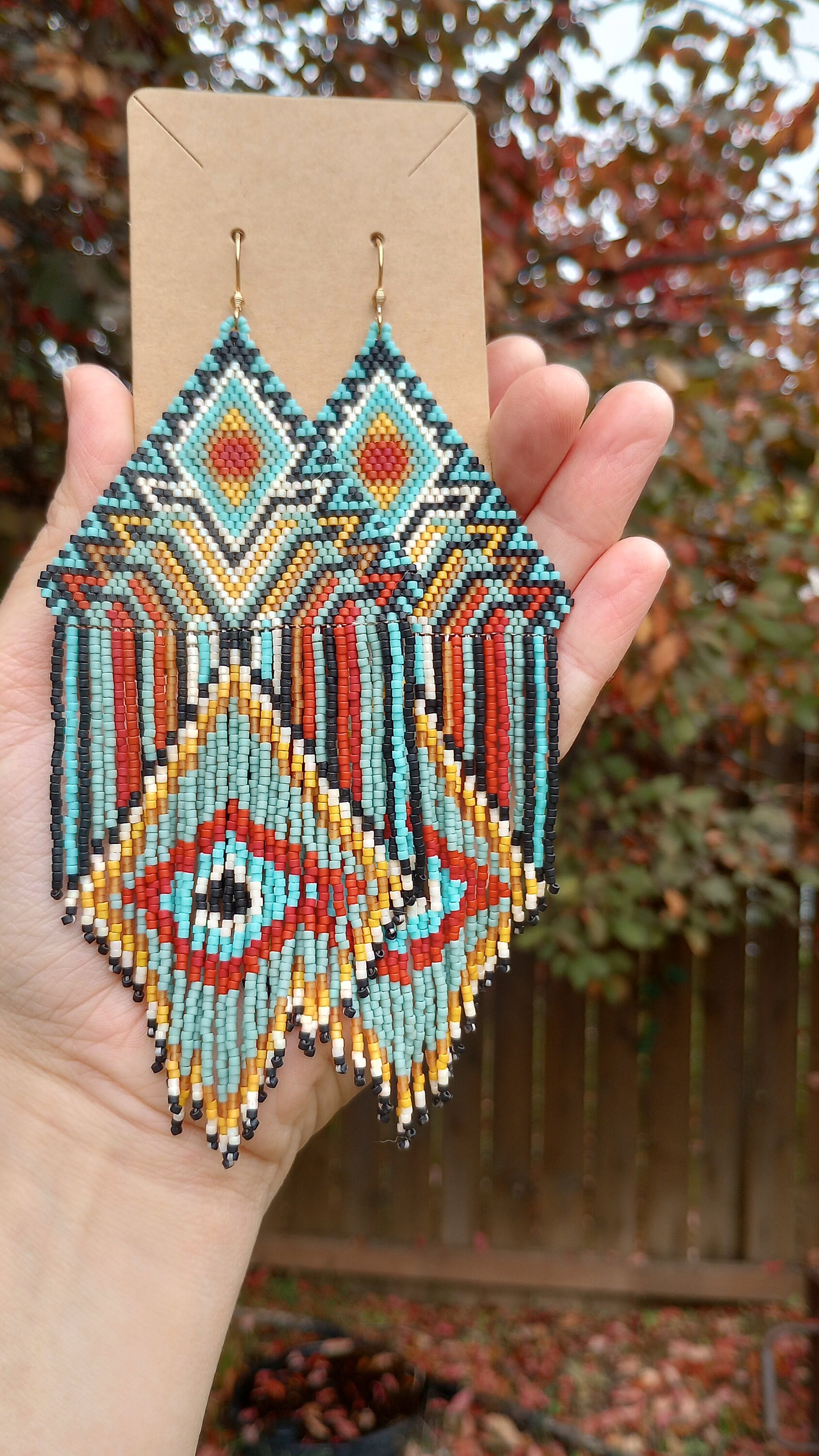 Large Ear Pattern Extra Large Geometric Pattern Seed Bead Fringe Earrings - Etsy