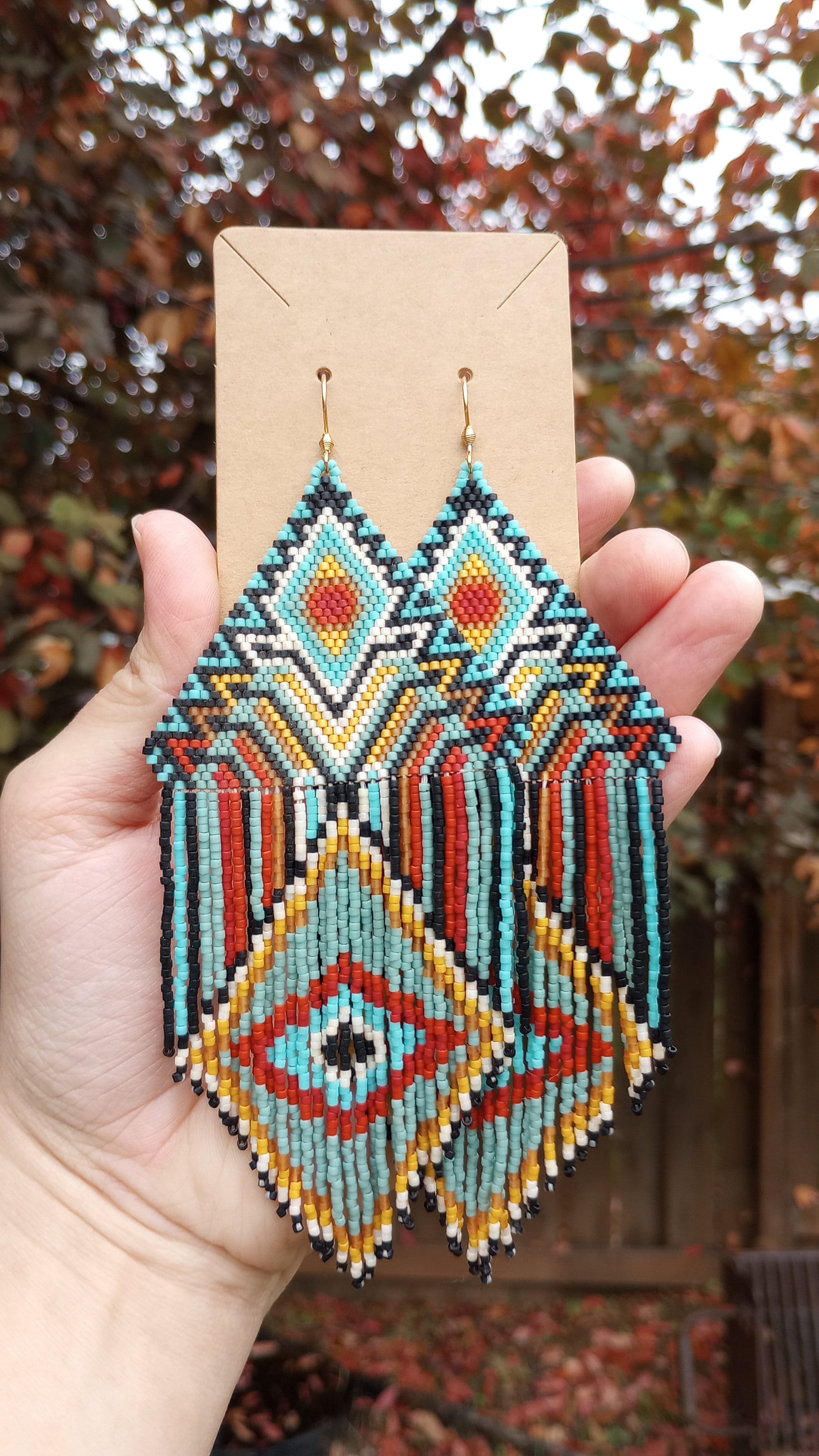 Large Ear Pattern Extra Large Geometric Pattern Seed Bead Fringe Earrings - Etsy