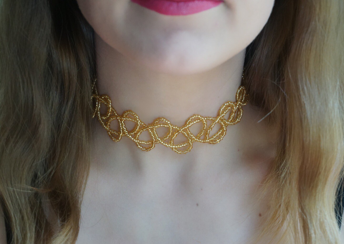Stretchy Beaded Tattoo Choker Gold Etsy New Zealand