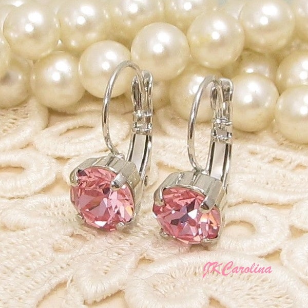 Pink crystal earrings, Light Pink Crystal Earrings, Light Rose Pink Crystal Earrings,  PICK YOUR FINISH