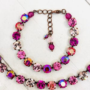 Pink Layering Bracelet, Fuchsia Pink Bracelet, Bright Pink Tennis Bracelet, Pink Crystal Necklace, Pink Wedding Jewelry, YOU CHOOSE METAL