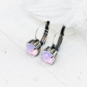 Pink Opal Earrings, Rose Water Pink Opal Earrings, Light Pink Solitaire Earrings, YOU CHOOSE METAL