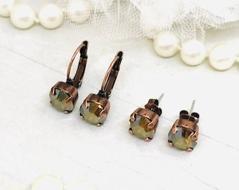 Chocolate Brown Crystal Earrings: Bronze Shade, Antique Copper