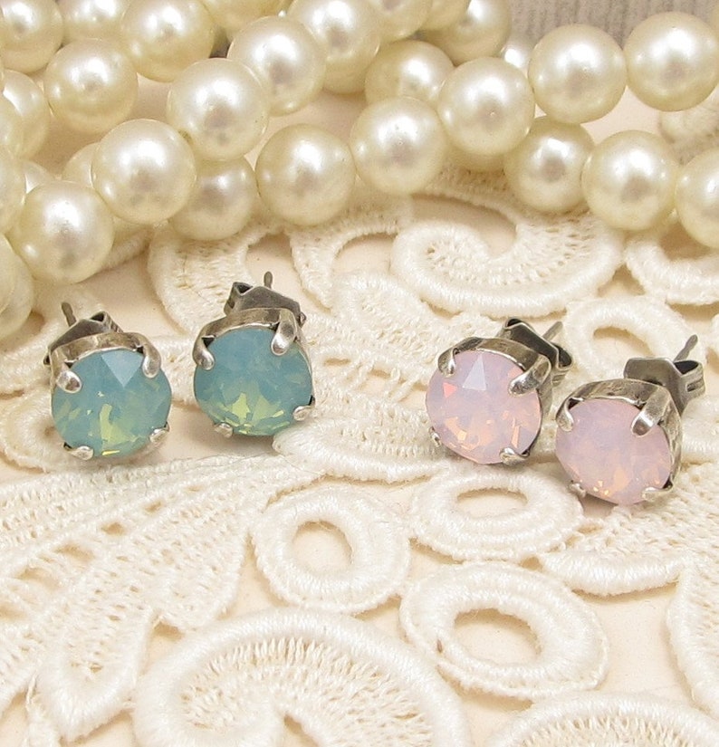 PACIFIC OPAL Stud Earrings Seafoam Green Earrings Pacific Etsy