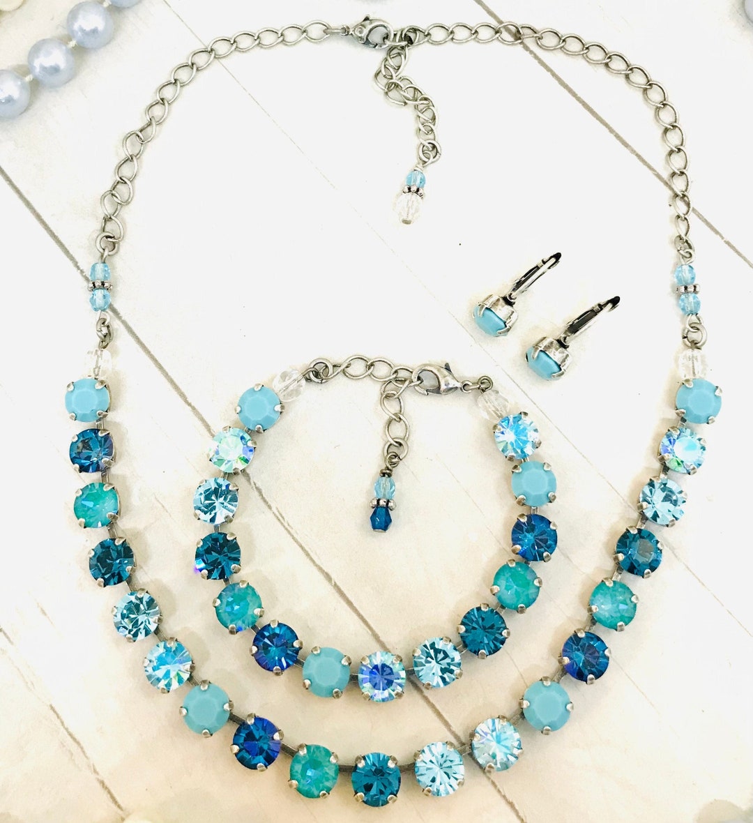 Ocean Turquoise Blue Crystal Necklace, Vibrant Blue Crystal Tennis ...