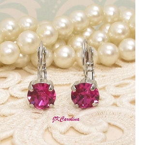 Fuchsia Pink Crystal Earrings, Choose Your Finish