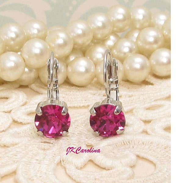 Fuchsia Pink crystal earrings, Hot Pink Crystal Earrings, Bright Pink Crystal Earrings,  PICK YOUR FINISH