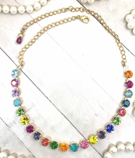 ゴールドメッキのレインボークリスタルテニスネックレス - Etsy 日本