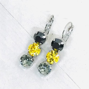 Triple Stone Crystal Drop Earrings: Black and Gold Rhinestone