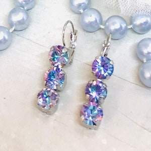 Triple Lavender Crystal Drop Earrings: Vitrail Light Rhinestone