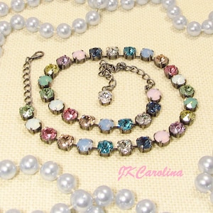 Pastel Rainbow Crystal Tennis Necklace: Pacific Opal Accent