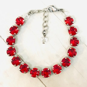 Red Crystal Tennis Bracelet: Antique Silver Holiday Jewelry