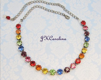 Rainbow Crystal Necklace: Handmade Antique Silver Choker