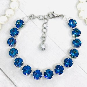 Bermuda Blue Crystal Bracelet, Bermuda Blue Preciosa Czech Crystal Bracelet, Bright Bermuda Blue Tennis Bracelet
