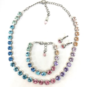 Peachy Pastel Crystal Necklace: Rainbow Ombré Tennis Style