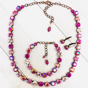 Fuchsia Pink Crystal Tennis Necklace: Aurora Borealis Crystal Bracelet