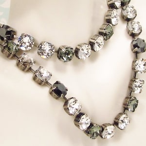 Black Diamond and Black Crystal Tennis Necklace, Clear Crystal Layering Necklace, Black and Clear Crystal Bracelet, YOU CHOOSE METAL
