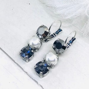 Triple Crystal Drop Earrings: Jet Hematite, Gray Pearl, Nightfall Gray