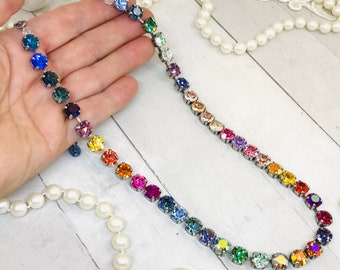 42 stone Rainbow Crystal Necklace: Multi Color Stone, You Choose Metal
