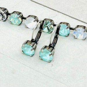 Mint Green Crystal Lever-Back Earrings: 8mm Solitaire Design
