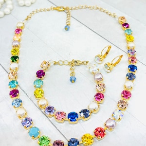 Rainbow Crystal Tennis Necklace: Vibrant Multi-Color Jewelry