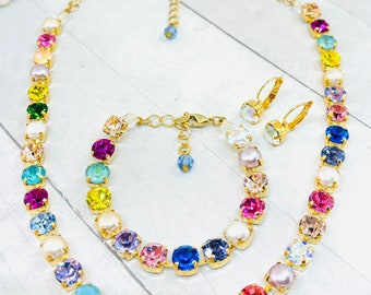 Rainbow Crystal Tennis Necklace: Vibrant Multi-Color Jewelry