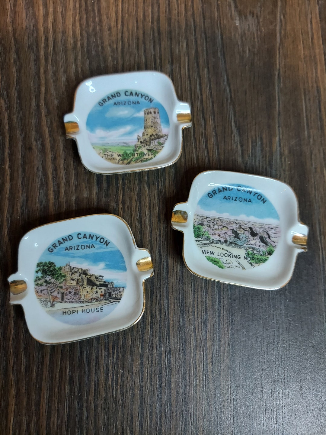 Vintage Souvenir Ashtray Grand Canyon Arizona Set of 3 / Vintage Ashtrays / Arizona Souvenir