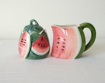 vintage Strata Group 'Watermelon Slices' hand painted ceramic cream and sugar set