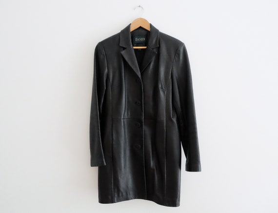 1990s black Danier leather trench coat - Gem