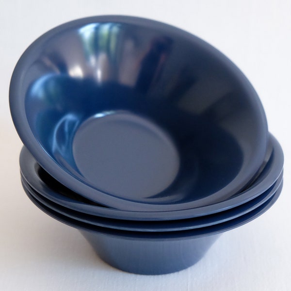 1960s Texas Ware dark blue melamine 6" bowls, set of four