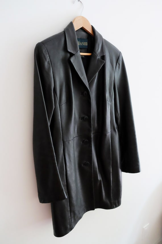 1990s black Danier leather trench coat - Gem