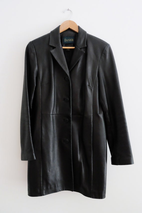 1990s black Danier leather trench coat - Gem