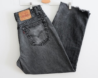 1980s Levi 535 - 30" waist - grey medium wash cropped raw hem jeans, 100% cotton