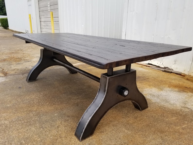 Vintage Industrial Dining Table With Rectangle Reclaimed Cargo Wood Top
