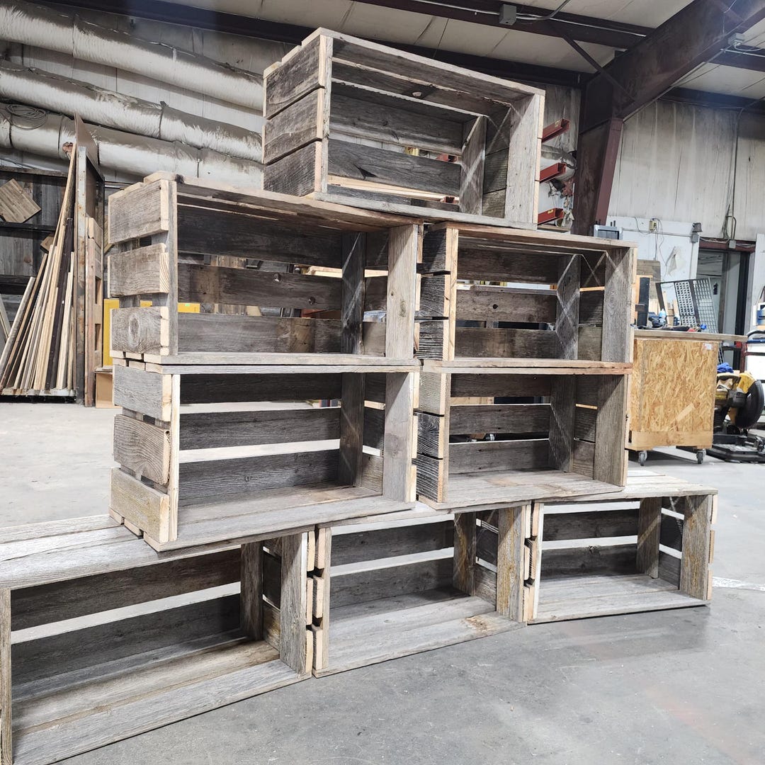 Reclaimed Wood Crate Bookshelf – Stackable Rustic Wooden Storage Crate ...