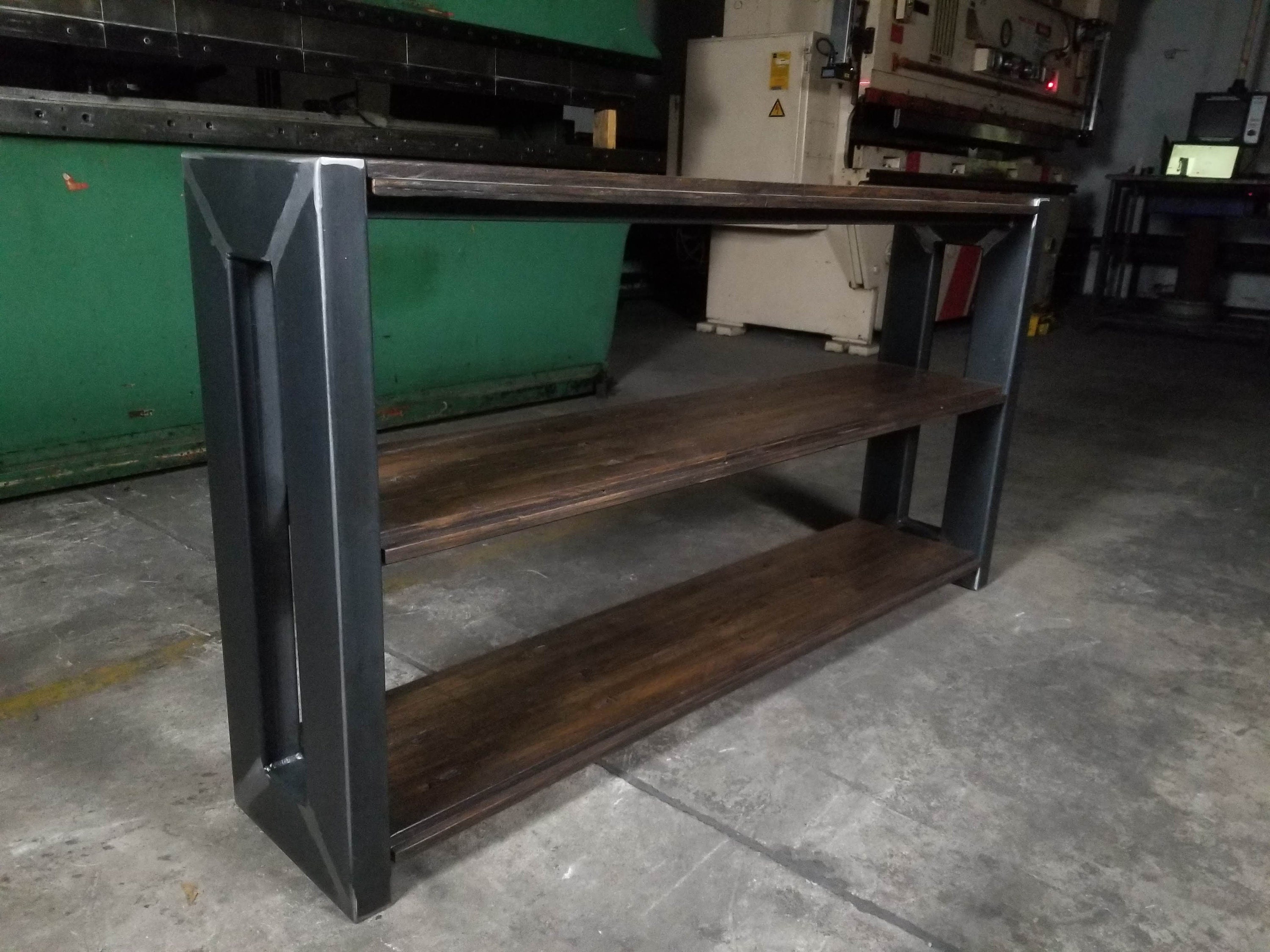 Handmade Rustic Wood and Steel Shelving Unit | Welded Steel Frame ...