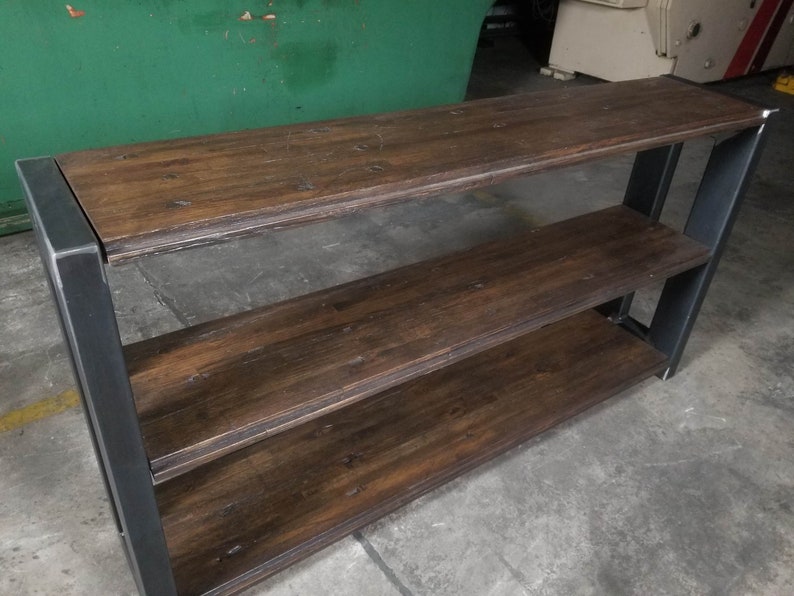 Handmade Rustic Wood and Steel Shelving Unit | Welded Steel Frame ...