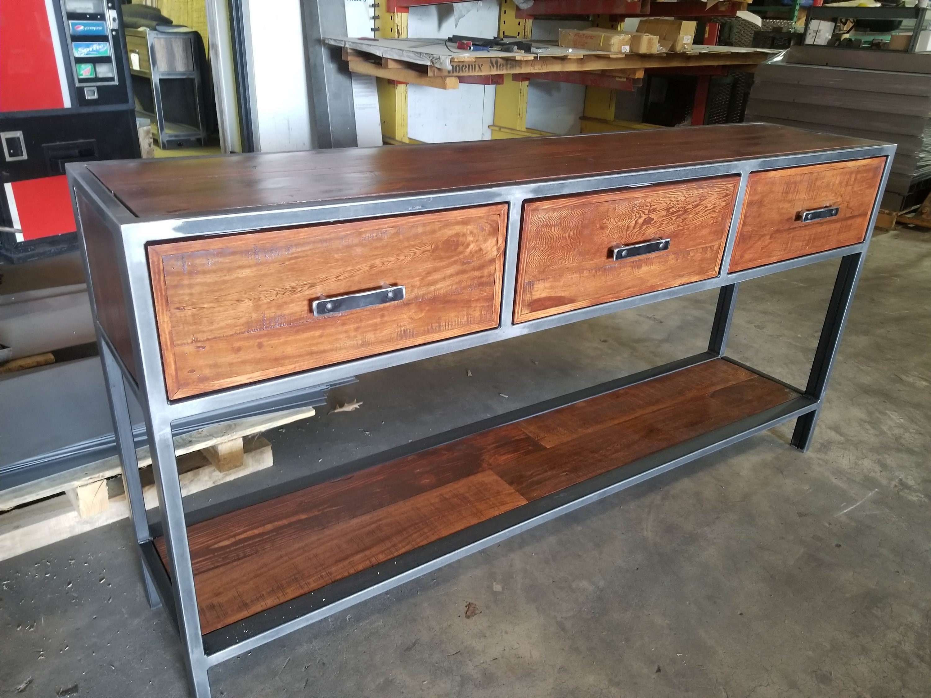 Three Drawer Industrial Entry Table Buffet Credenza Farmhouse - Etsy