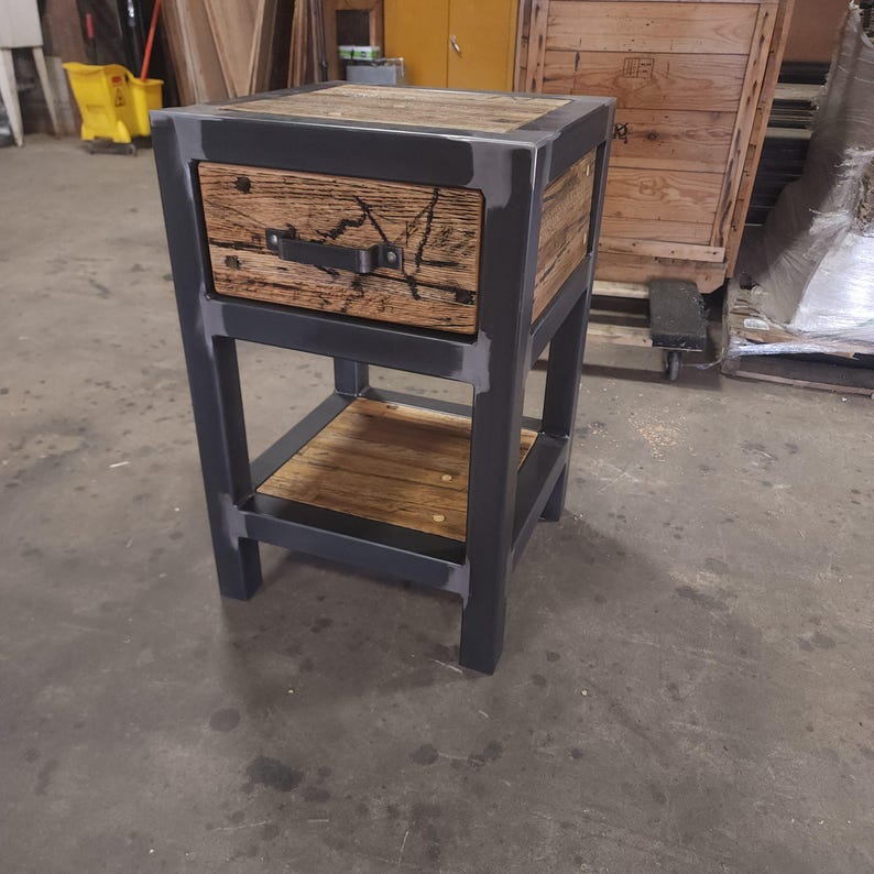 View of Industrial Single-drawer Nightstand | Welded Steel Frame, Galvanized ...