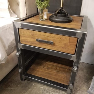 Picture of Rustic Industrial Bedside Table, Handmade Reclaimed Night Stand, Welded ...