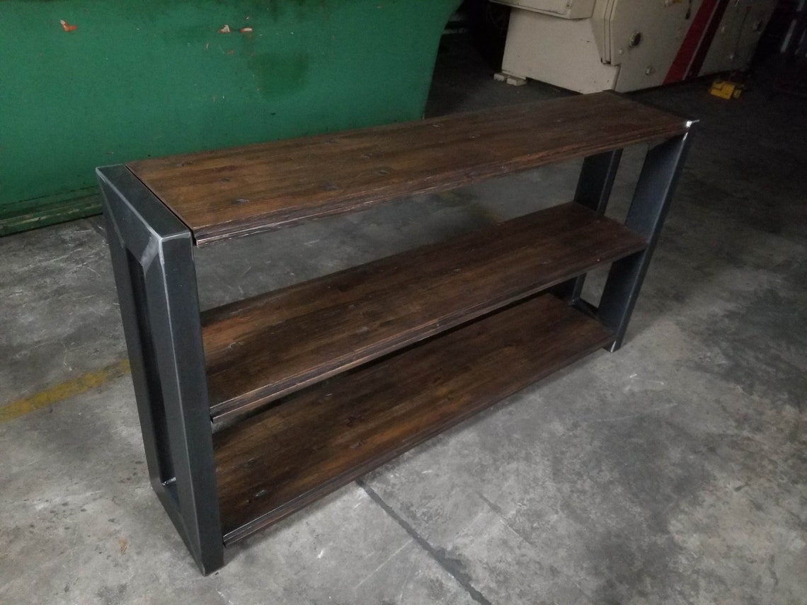 Handmade Rustic Wood and Steel Shelving Unit | Welded Steel Frame ...