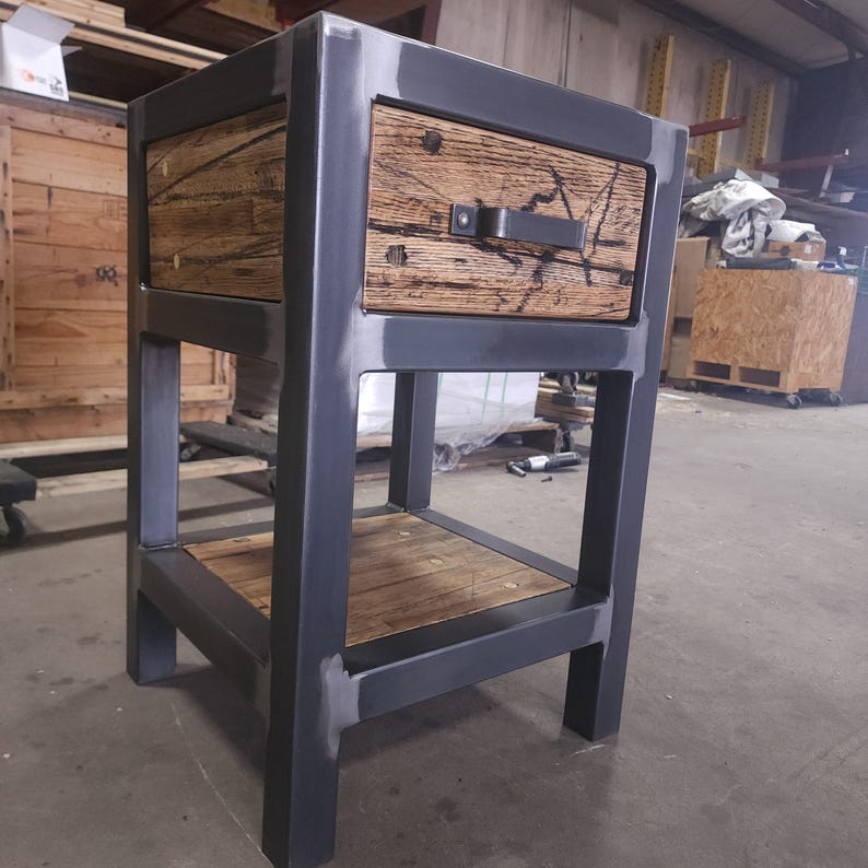 Image showcasing Industrial Single-drawer Nightstand | Welded Steel Frame, Galvanized ...