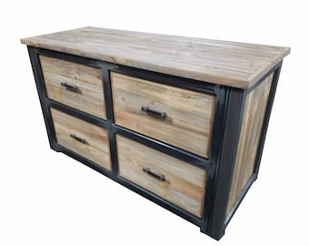 Office Decor, Four Drawer Office File Cabinet With Reclaimed Wood,